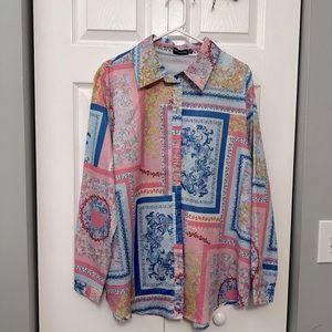 PrettyLittleThing Multi Chain Print Oversized Shirt Blouse